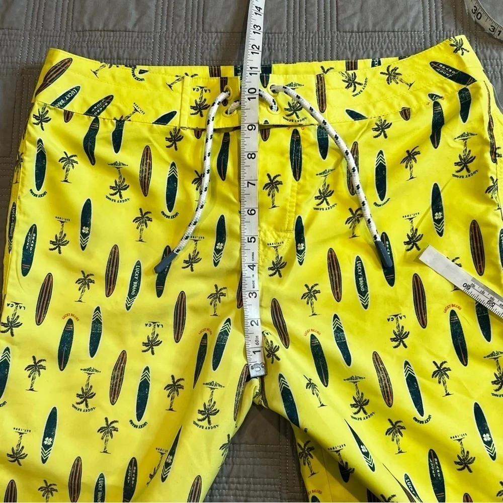 NEW Lucky Brand Boardshorts Boys Size 20 Yellow Surfboard Print Beach Swim